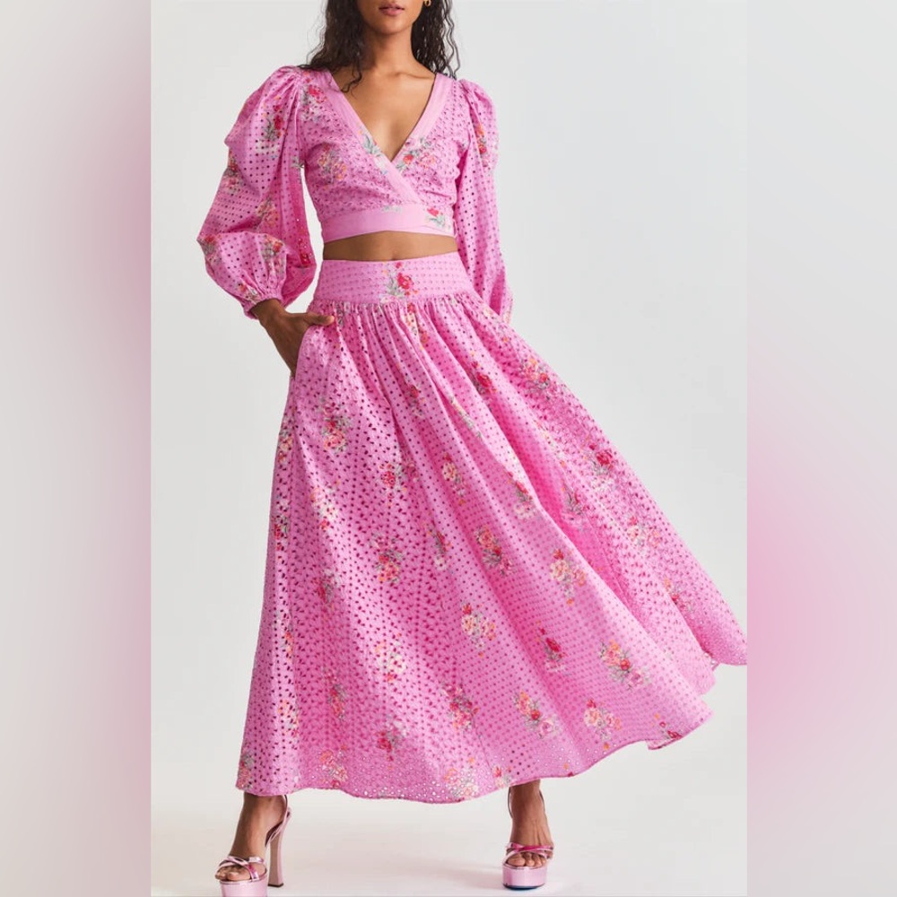 LoveShackFancy Aventi Maxi Skirt in Pink Parade